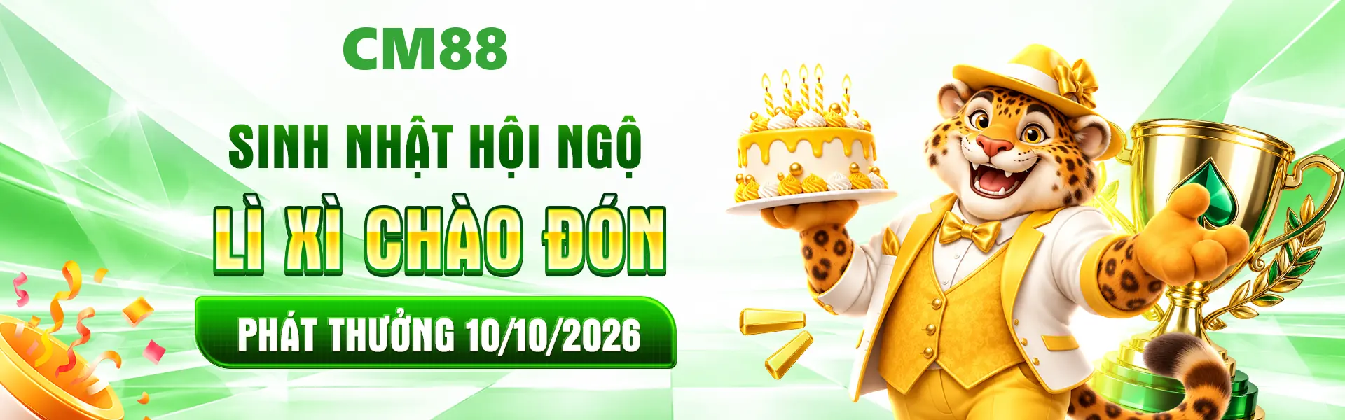 5. Đại tiệc sinh nhật CM88 mang đến hàng ngàn quà tặng cùng nhiều phần thưởng dành cho hội viên. Đăng ký tài khoản ngay để hòa mình vào chương trình và cập nhật ưu đãi.